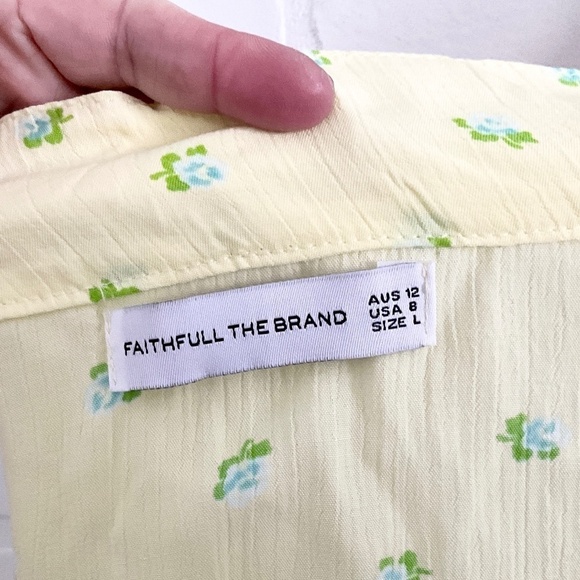 Faithfull the Brand Rare Aubrie Wrap Bow skirt in Bisset Yellow Aqua floral Sz S - Picture 16 of 16